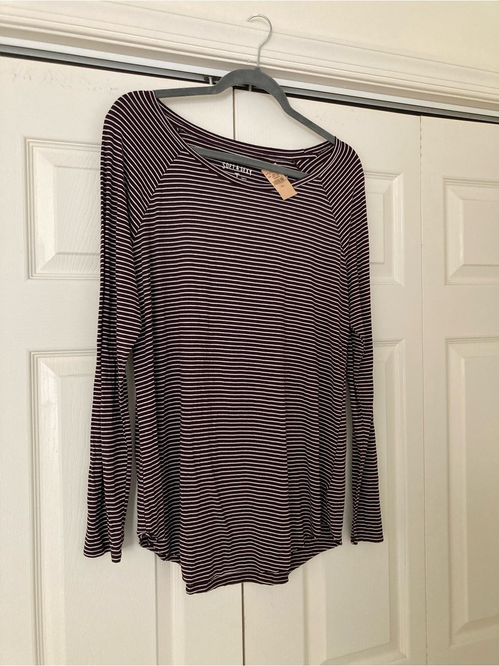 American Eagle Outfitters Burgundy and White Striped Long-Sleeve Tee